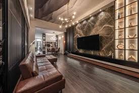 Panelled lounge with a marble feature wall in a D4 residence