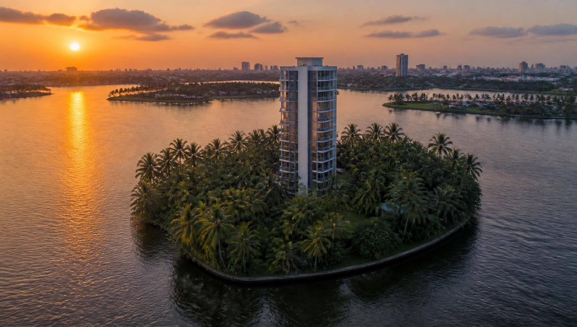 Aerial view of Sobha Atlantis against the Kochi backwaters